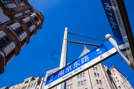 国外线条建筑南京东路路牌背景