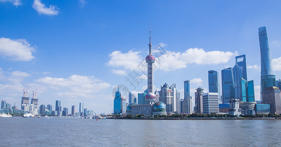 上海国际博览中心蓝天白云上海外滩陆家嘴背景