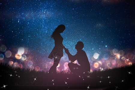 求婚情侣情人节夜空下的情侣设计图片