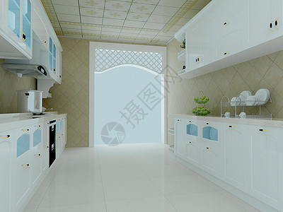 房子3D冷色系厨房效果图背景