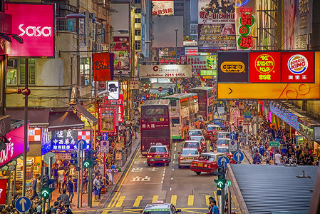 热闹的城市香港街景背景
