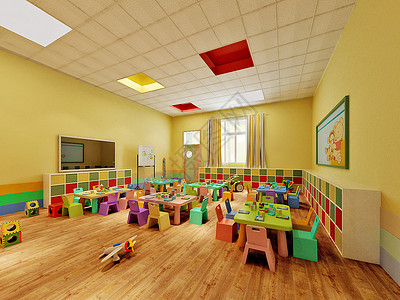 3d室内素材幼儿园活动室效果图背景