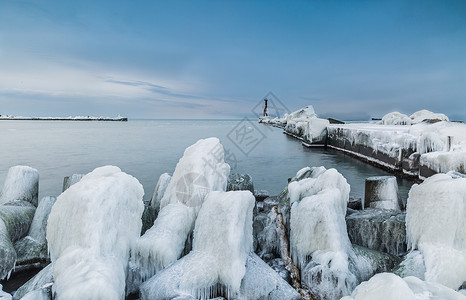 冬季灯塔冷酷的海景背景