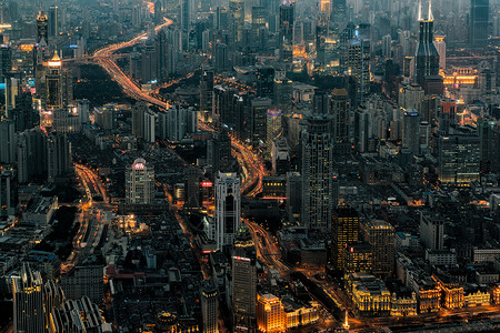 摄影浦东上海城市夜景俯拍背景