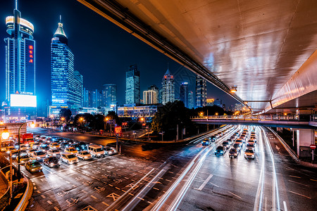 上海城市夜景车流背景图片