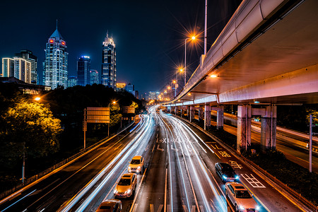 上海城市夜景车流交通高清图片素材