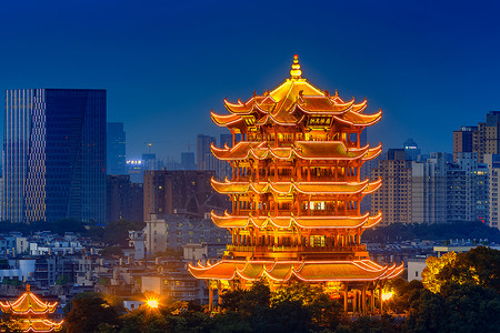 大本钟夜色黄鹤楼夜景背景