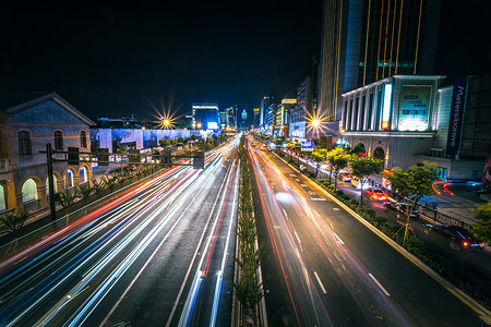 天桥夜景城市车流夜景背景