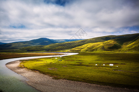 背景挂画河流高山牧场背景