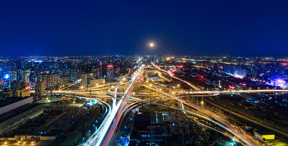 四惠月初生城市夜景高清图片
