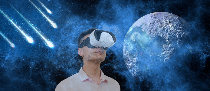 VR飞行戴着VR眼睛仰望星空设计图片