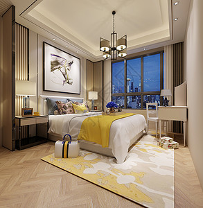 3D酒店现代卧室效果图背景