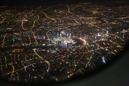 城市窗外夜景航拍上海背景