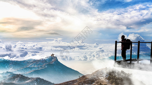 高处的男人高瞻远瞩的登山者设计图片