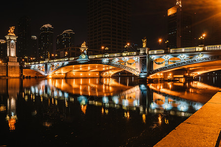 天津海河沿岸夜景桥梁高清图片素材