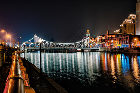 天津海河沿岸夜景背景图片