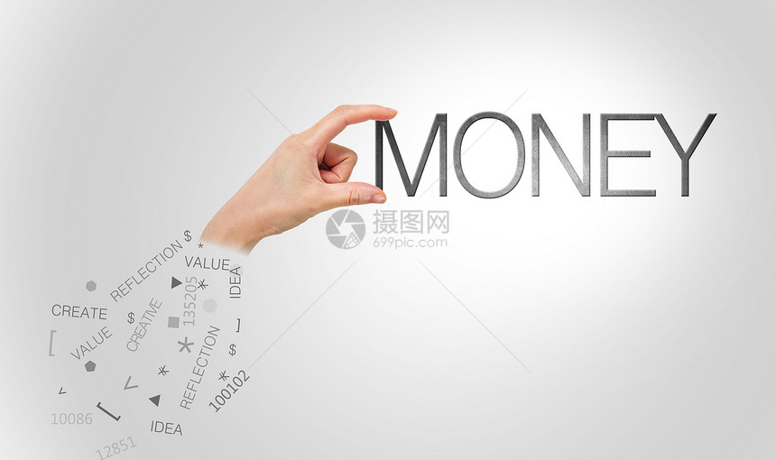 创意手拿着英文MONEY图片