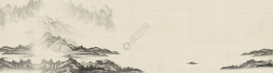 中国风艺术展复古山水画背景板背景
