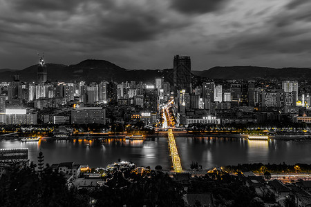 中山桥城市夜景大厦高清图片素材