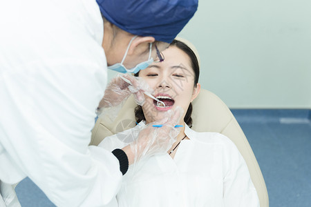 医疗美容仪器健康医疗医生给美女检查牙齿背景