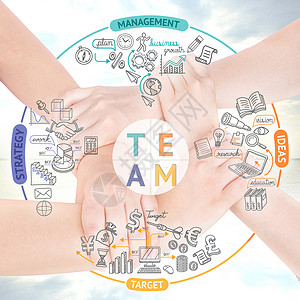 创意团队双手交叉合作商务信息图背景图片