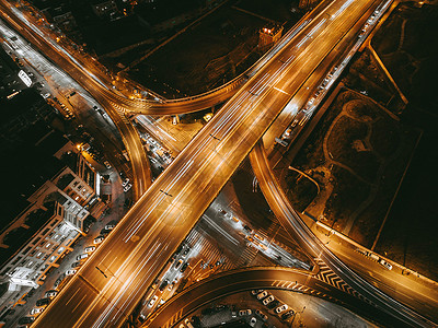 道路路灯立交桥夜景航拍背景