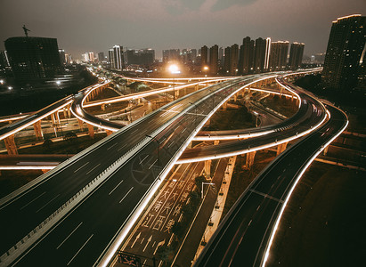 线条汽车立交桥夜景航拍背景