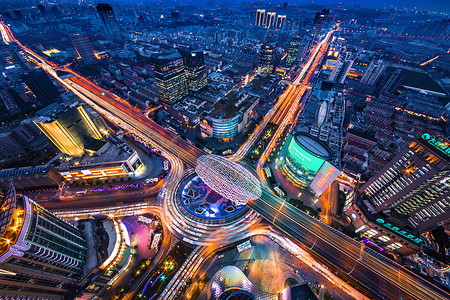 俯瞰上海五角场的夜景图片素材