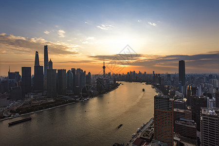 上海黄浦江两岸的黄昏日落背景图片