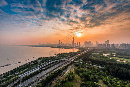 夕阳下的深圳湾图片