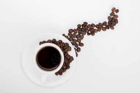 现磨咖啡咖啡豆创意摆拍白底背景