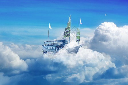 仙境梦境梦飞船在天空中飞行设计图片