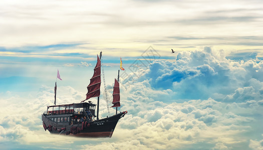 船在天空中云层漂浮设计图片