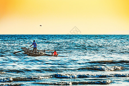渔民打渔美丽的海边景色背景