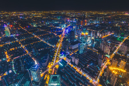 俯拍城市风光夜景天际线高清图片素材