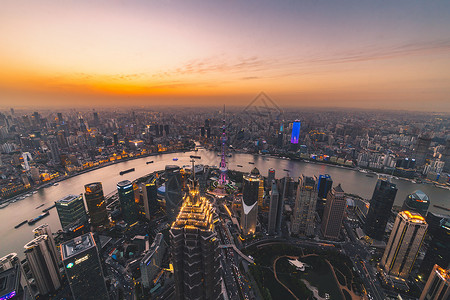 中国大城市俯拍城市风光夜景背景