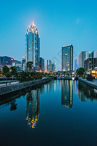 大都市建筑宁波水街夜景拍摄背景