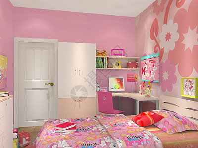 房卡通粉嫩的公主房效果图背景
