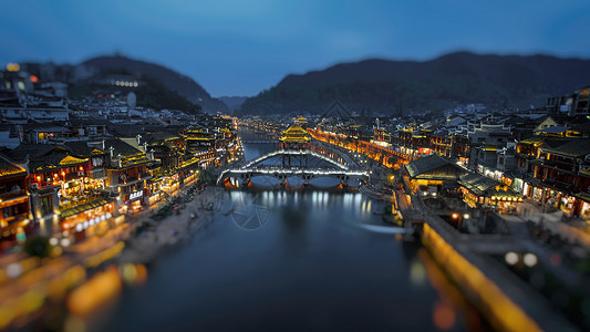 湖南古城凤凰古城移轴夜景背景