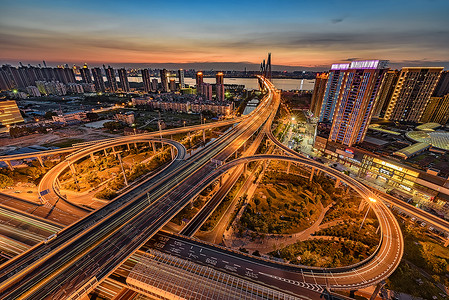 城市发展建设立交桥夜景背景图片