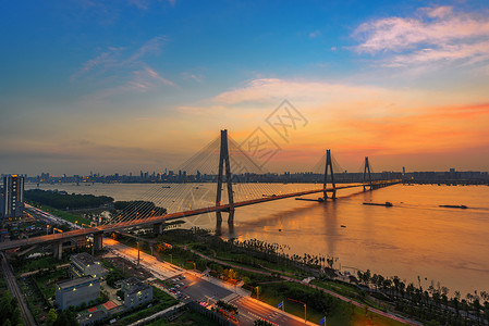 江边建筑武汉城市长江大桥背景