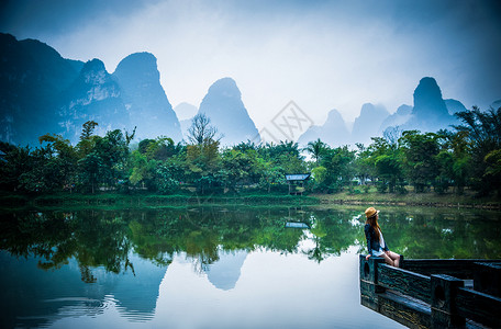 版中国风美女明仕田园背景