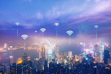 大裂谷城市高楼大厦中建立wifi无线互联网通信设计图片