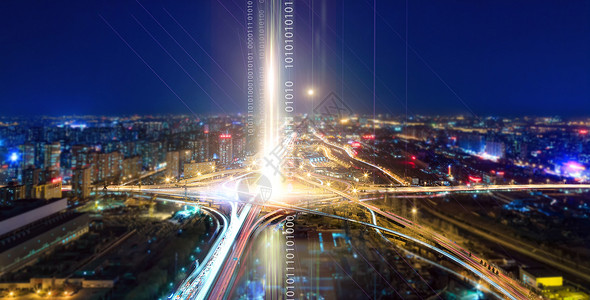 广阔城市中交通的信息科技爆炸高清图片