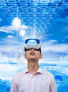 男士太阳镜戴着VR眼镜仰望设计图片
