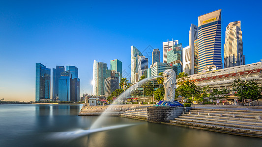 商务城市背景新加坡地标建筑鱼尾狮背景