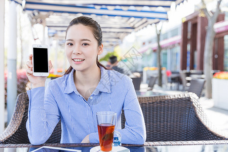 平板展示咖啡馆清新女孩展示手机背景