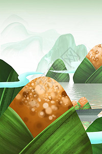 大叶海藻可爱卡通风端午节设计图片