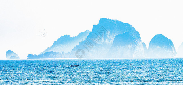 中国风飞鸟海上仙山背景