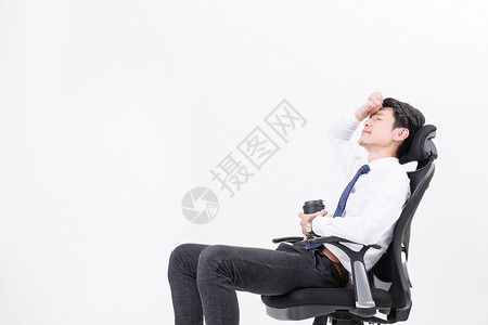 疲倦休息思考的商务人喝咖啡高清图片